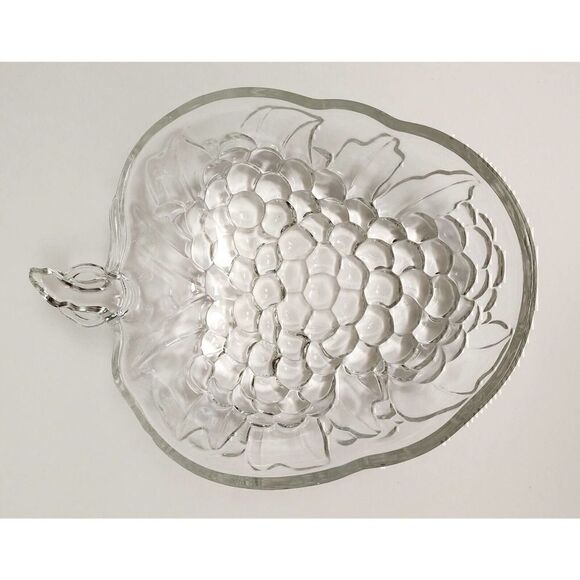 Vintage INDIANA GLASS 10" x 13" Clear Grape & Fruit Shape Bowl Bubble Design USA - Picture 3 of 5